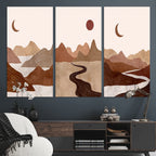 Boho Wall Art Canvas Print Set | Mid-Century Bohemian Wall Artwork, Boho Neutral