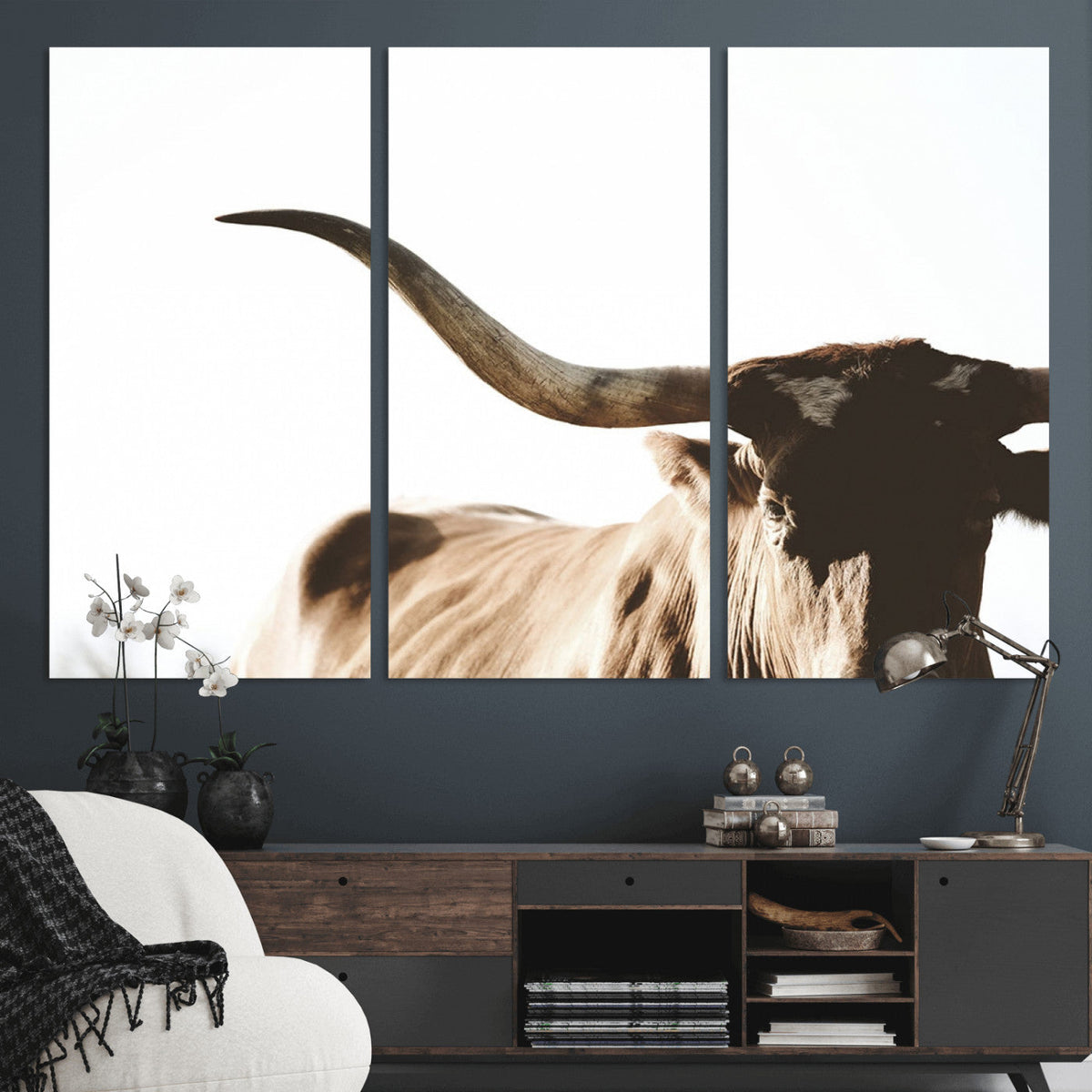 Texas Longhorn Wall Art Canvas Print, 3-Panel