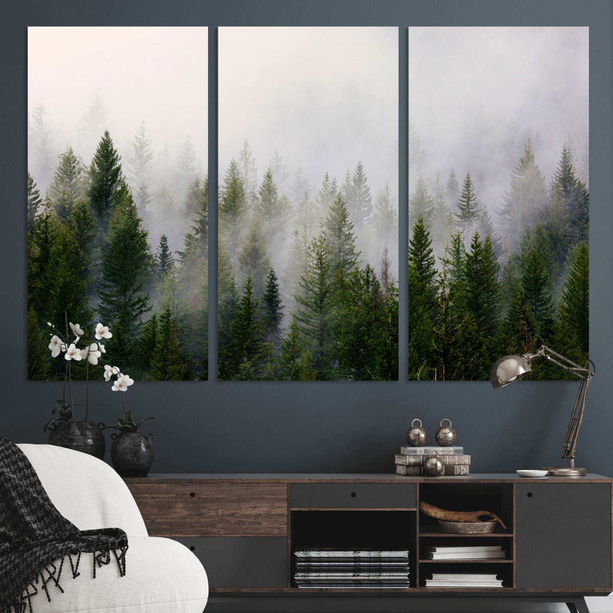 Forest Wall Art Canvas Print | Foggy Forest Wall Art | Pine Wood Forest Print