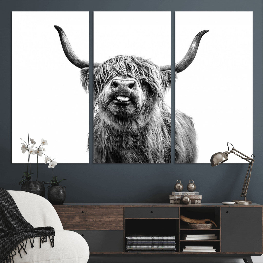 Fanny Scottish Highland Cow Cattle Art Print Farmhouse Wall Art Canvas Print
