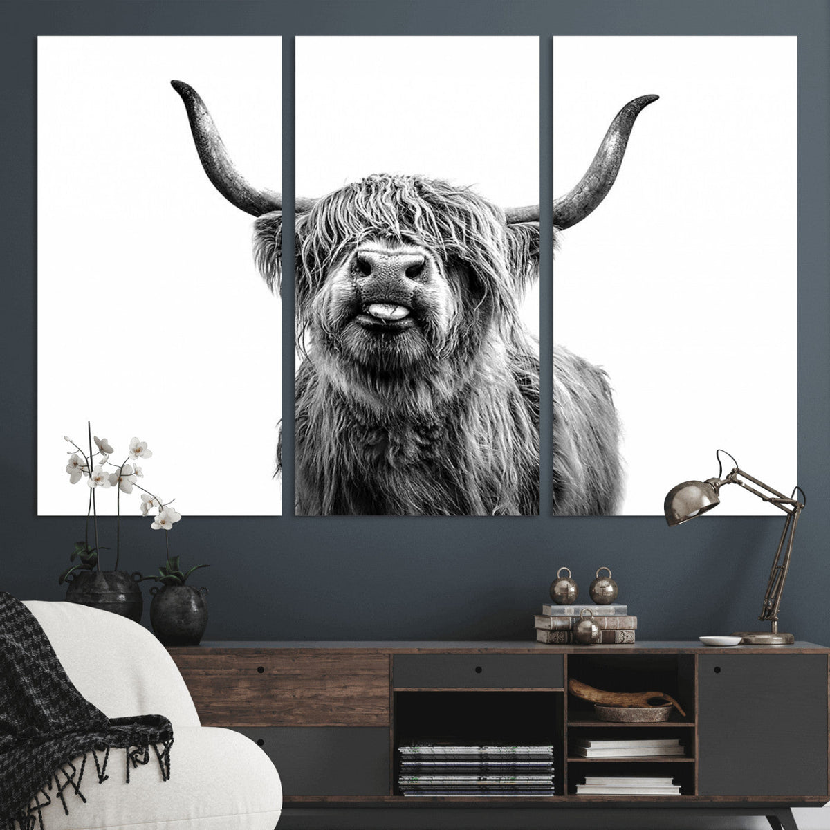 Fanny Scottish Highland Cow Cattle Art Print Farmhouse Wall Art Canvas Print