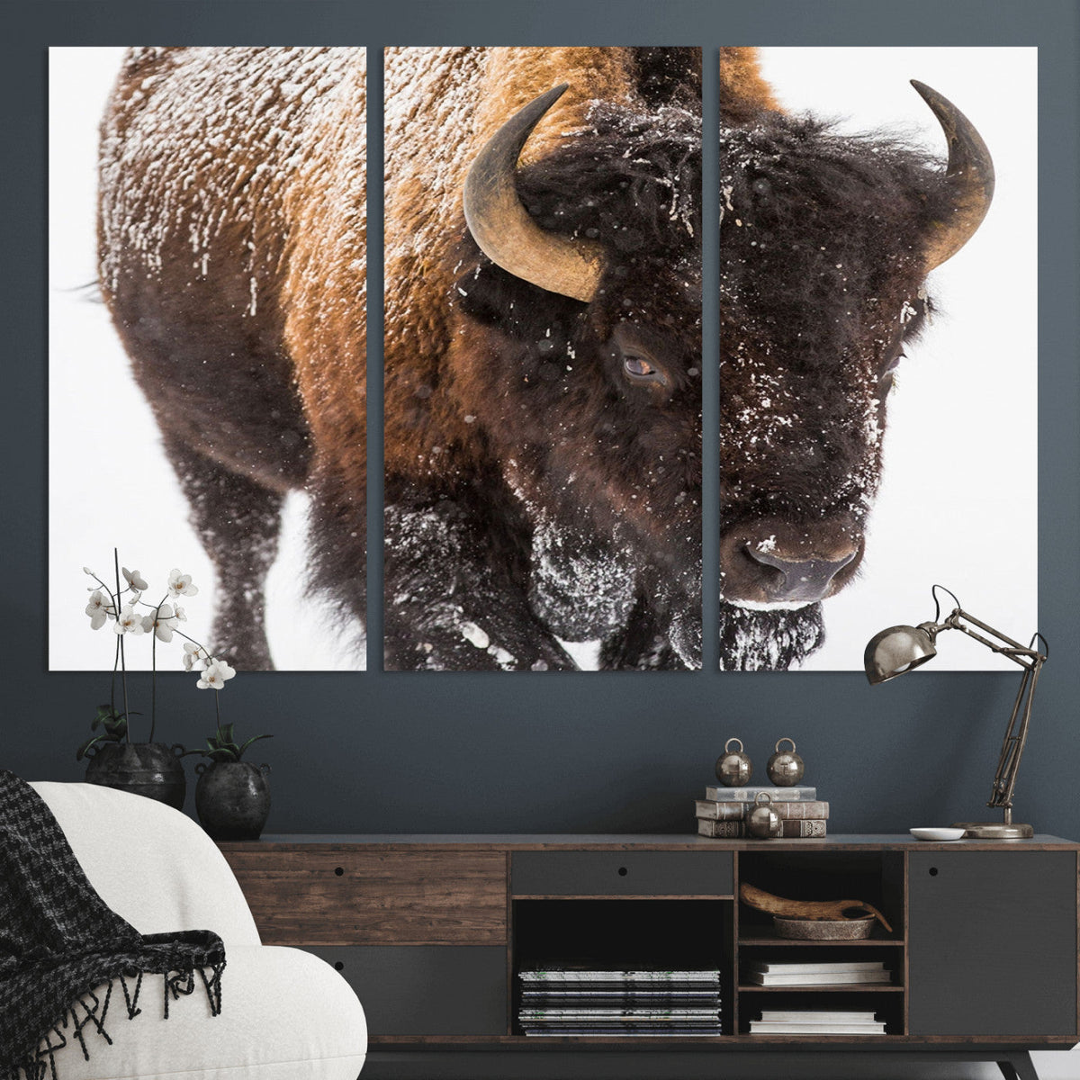 Bison Wall Art Canvas Print For Farmhouse, Wild Animal Wall Art