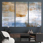Blue Multi Panel Abstract Wall Art Canvas, Abstract Blue and Gold Canvas Print