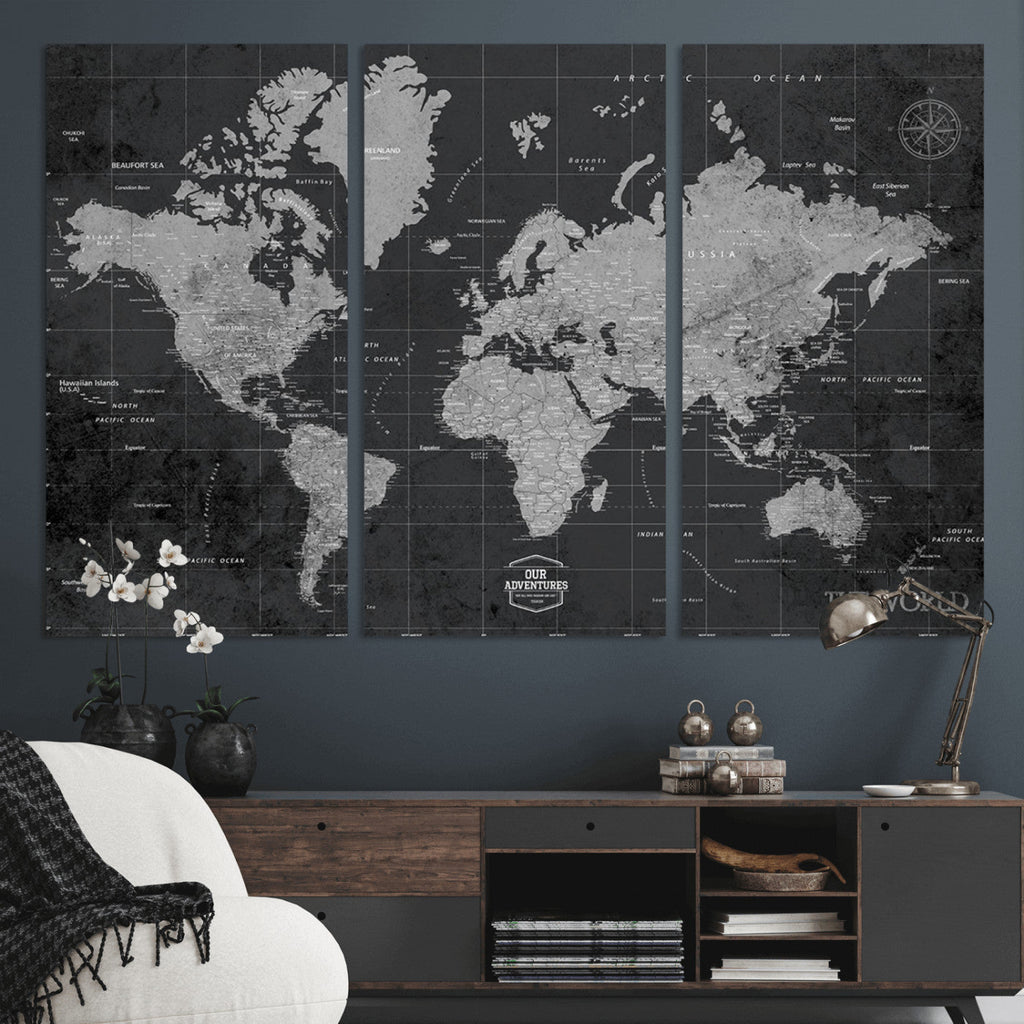 World Map Canvas Print, Detailed Map of the World Wall Art for Home or Office