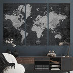 World Map Canvas Print, Detailed Map of the World Wall Art for Home or Office