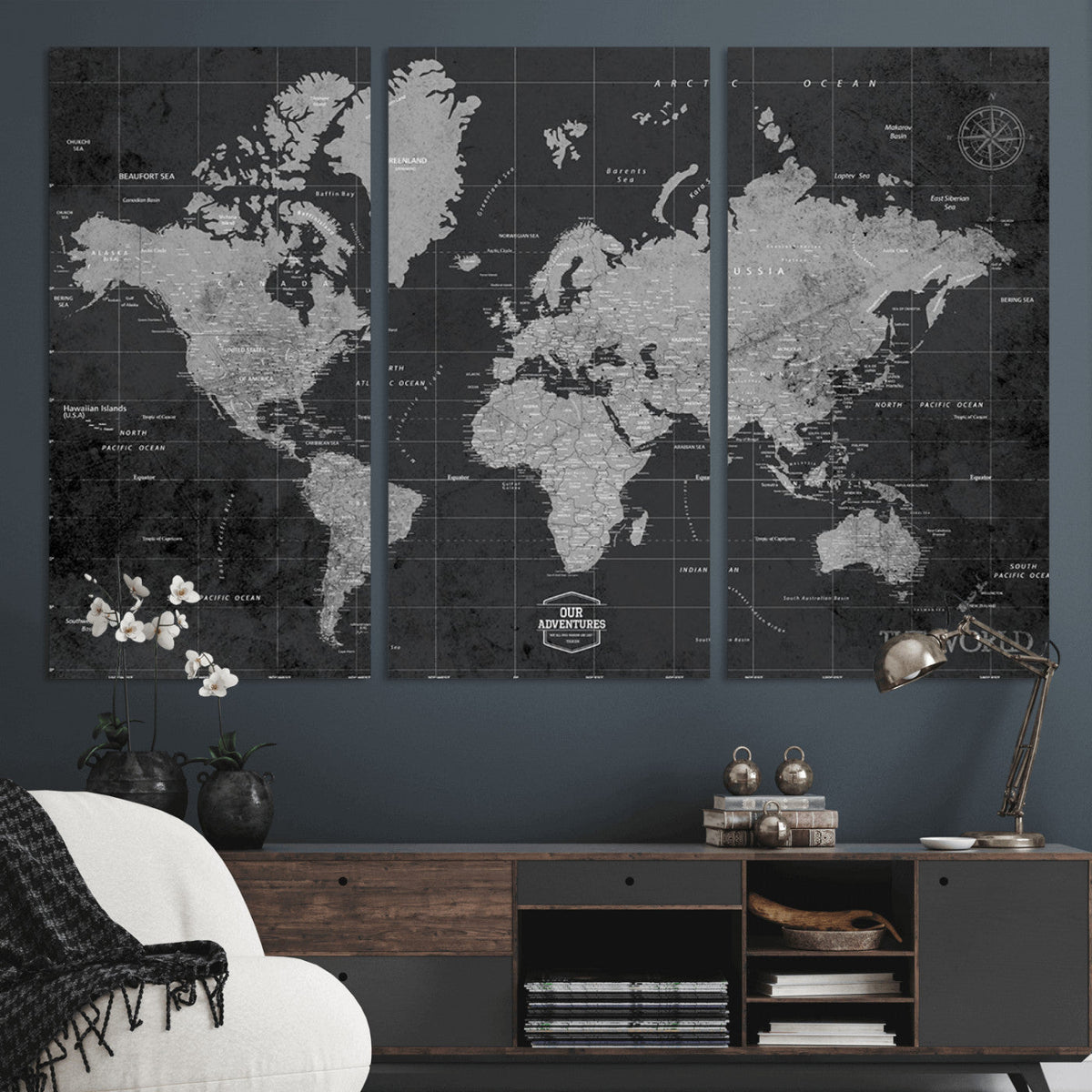World Map Canvas Print, Detailed Map of the World Wall Art for Home or Office