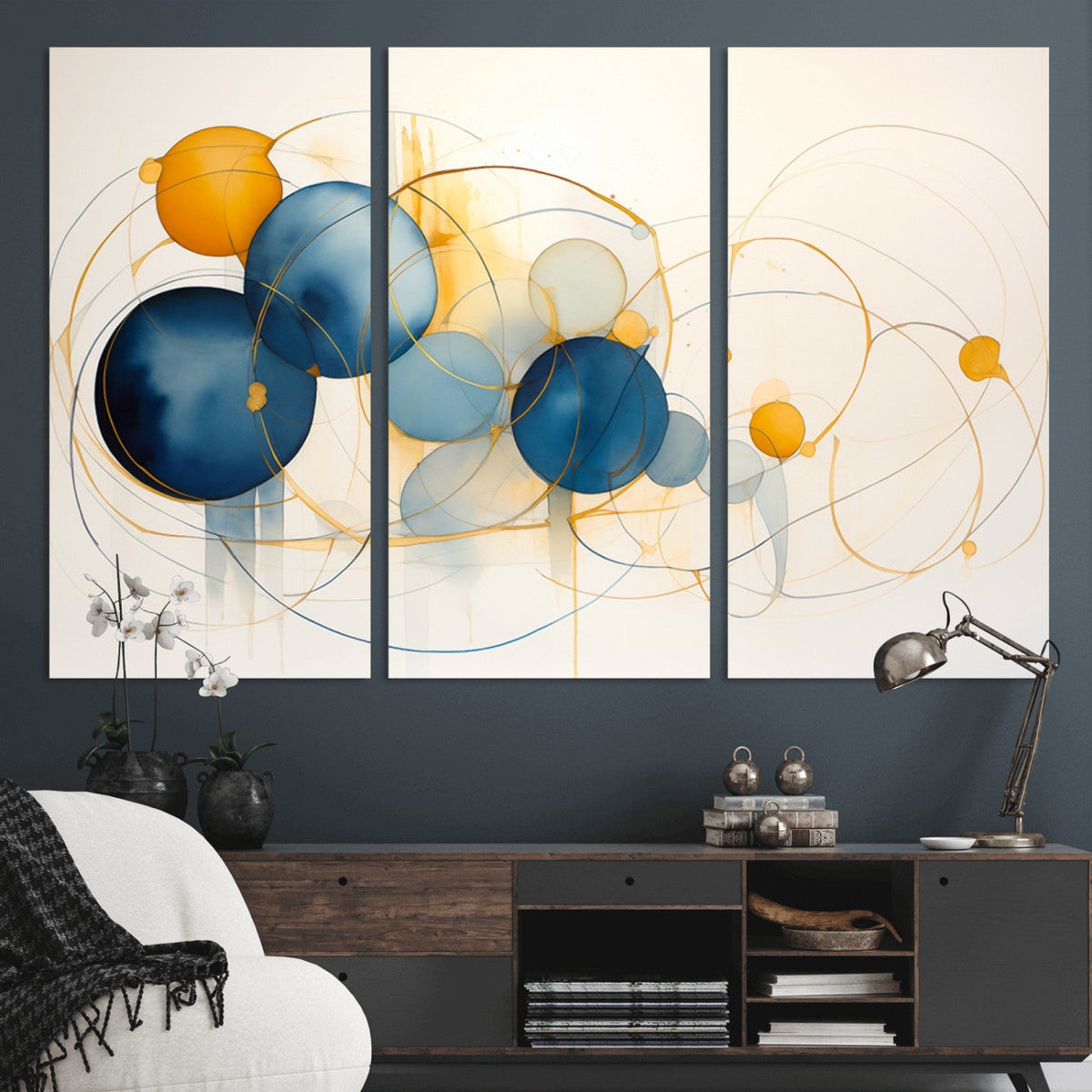 Geometric Blue Orange Abstract Wall Art Canvas, Geometric Blue Orange Canvas Print