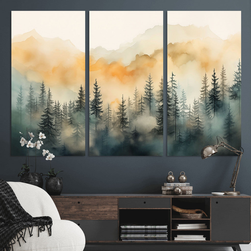 Abstract Forest Print | Mountain Wall Art | Autumn Landscape Canvas Print