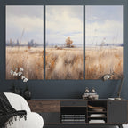 Golden Fields Wall Art Print Canvas | Serene Minimalist Landscape for Farmhouse Decor