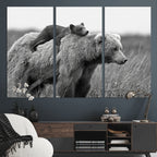 Bear and Cub Wall Art Canvas | Grizzly 399 Bear and Cub Black and White Wildlife Print