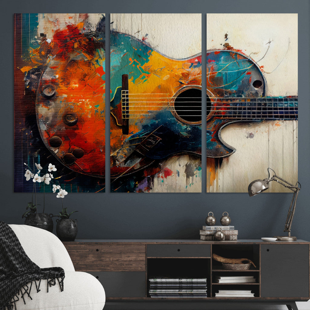 Abstract Guitar Wall Art Canvas | Vibrant Music-Inspired Art for Living Room or Studio