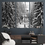 Winter Ski Lift Black and White Canvas Wall Art | Alpine Escape in Minimalist Style