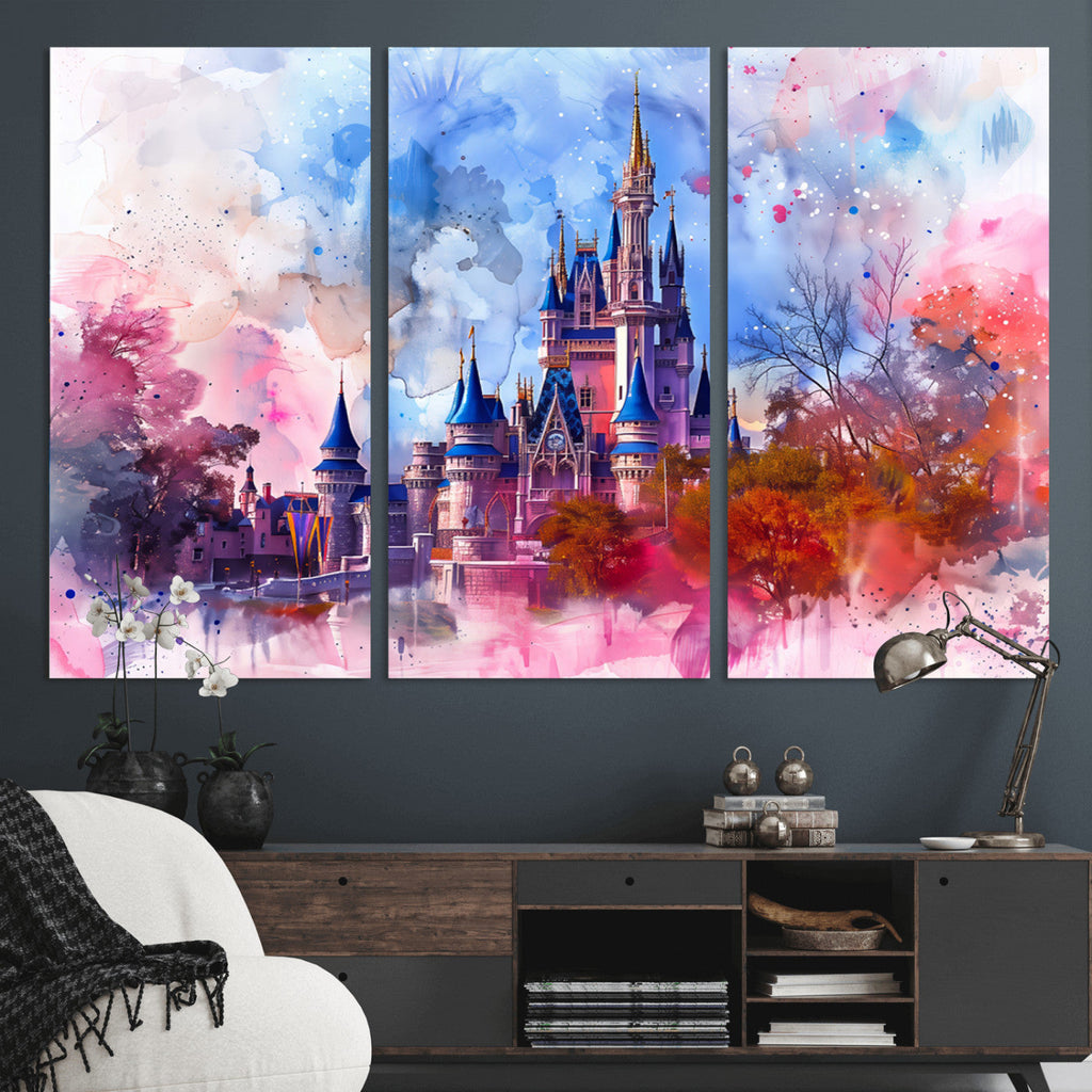 Disney Wall Art: Dreamy Watercolor Cinderella Castle Canvas Print