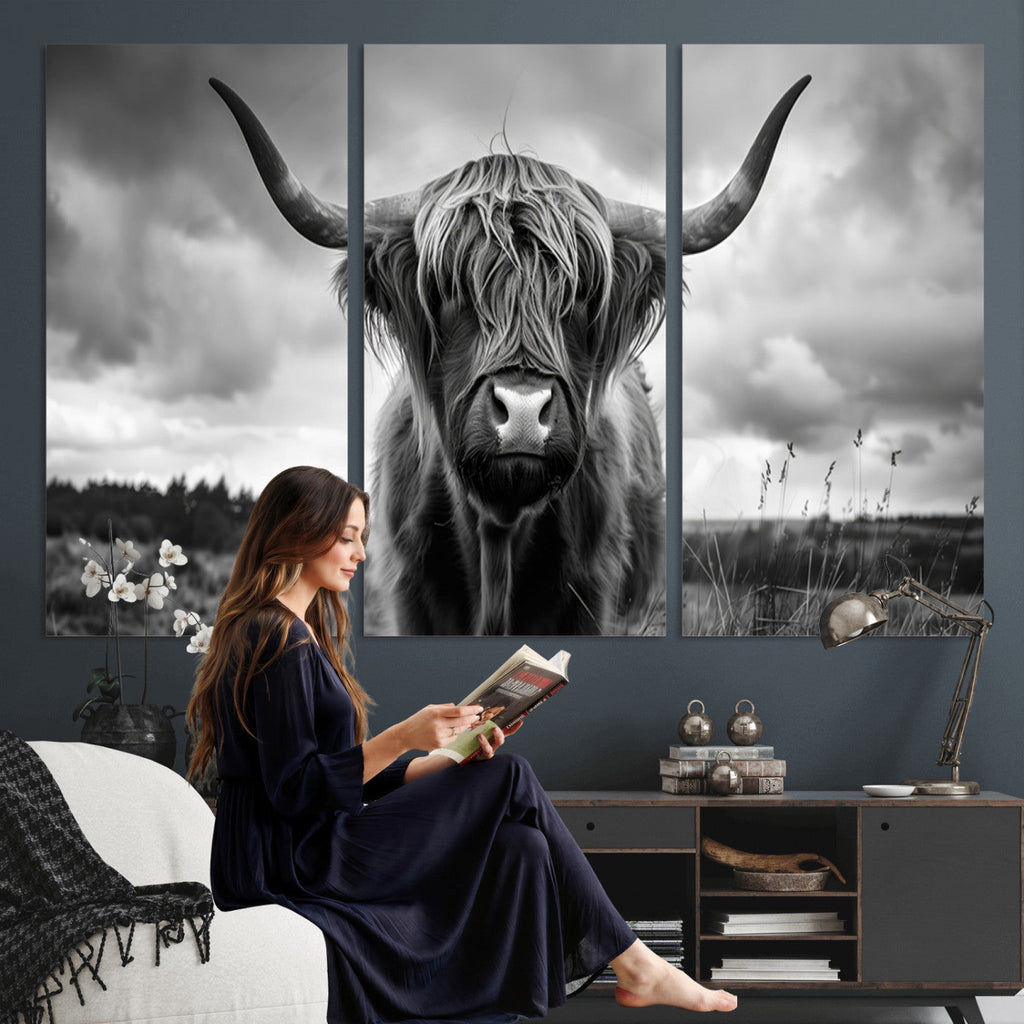 Scottish Cow Wall Art Canvas Print, Longhorn Wall Art