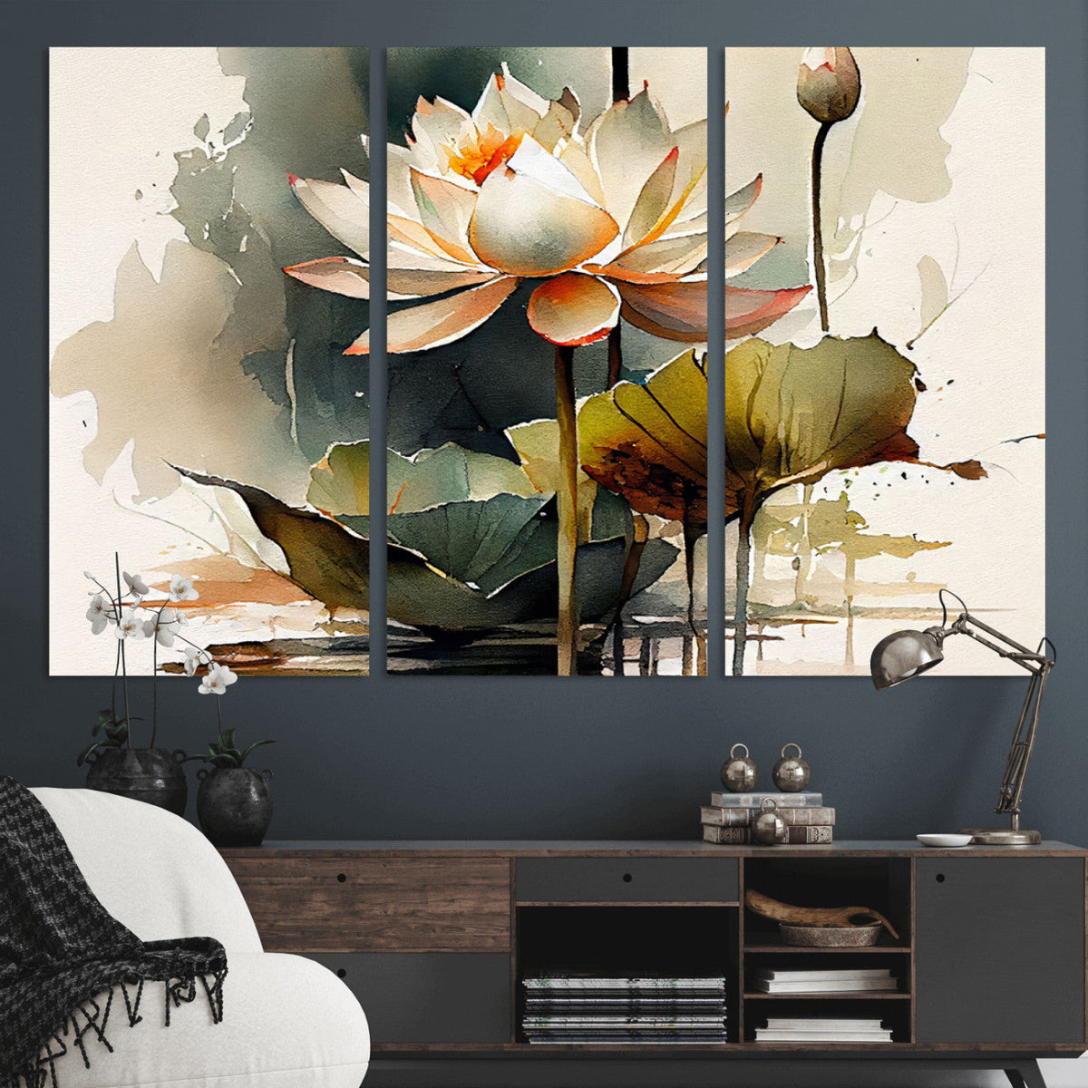 Lotus Flower Watercolor Canvas Print | A Symbol of Serenity and Growth in Soft Watercolors