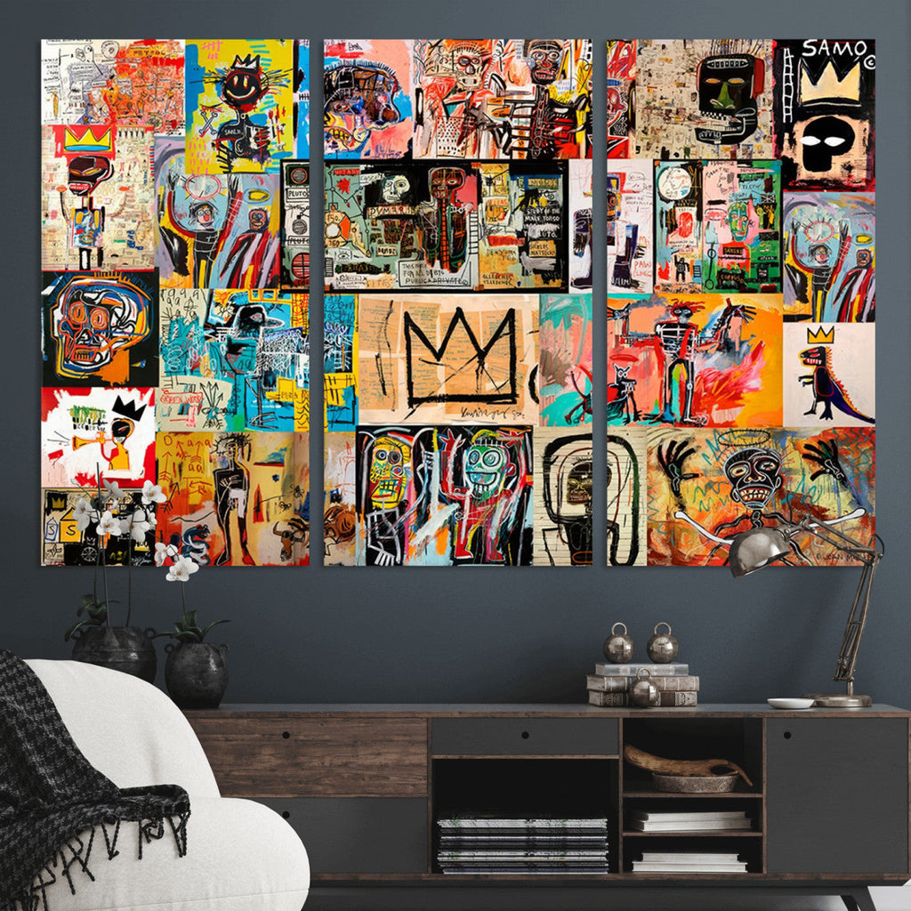 Abstract Art Collage Wall Art Canvas Print, Urban Graffiti Style