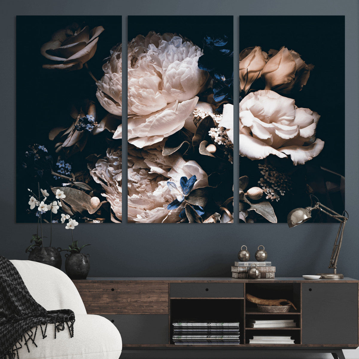 Pink Peonies Flowers Large Canvas Art Print