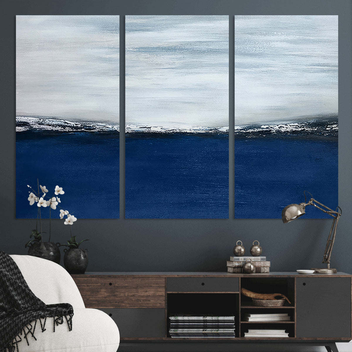 Navy Blue Abstract Wall Art Canvas Print
