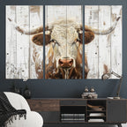 Rustic Longhorn Bull Wall Art Canvas Set