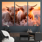 Highland Cows at Sunrise Wall Art Canvas Set