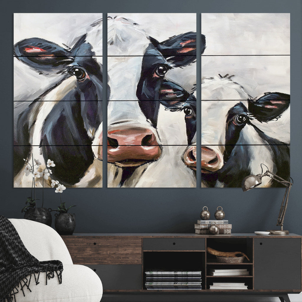 Vintage Baby and Mom Cattle Wall Art Canvas Print