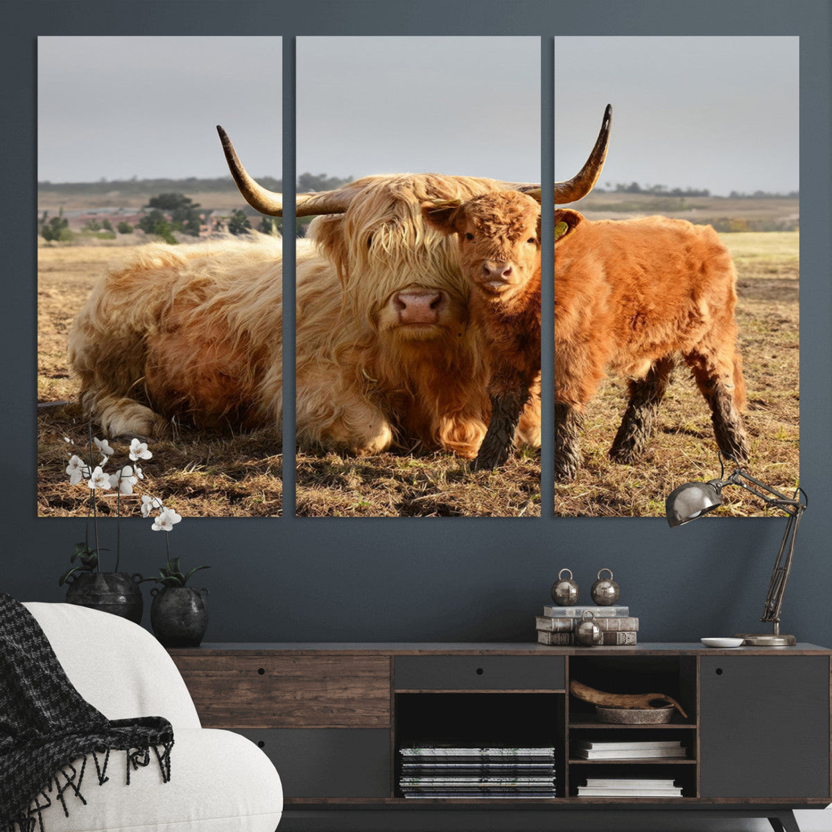 Highland Cow Canvas Wall Art Animal Print for Farm House Decor