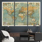 Push Pin World Map Canvas Print | Travel Tracker Wall Art for Couples