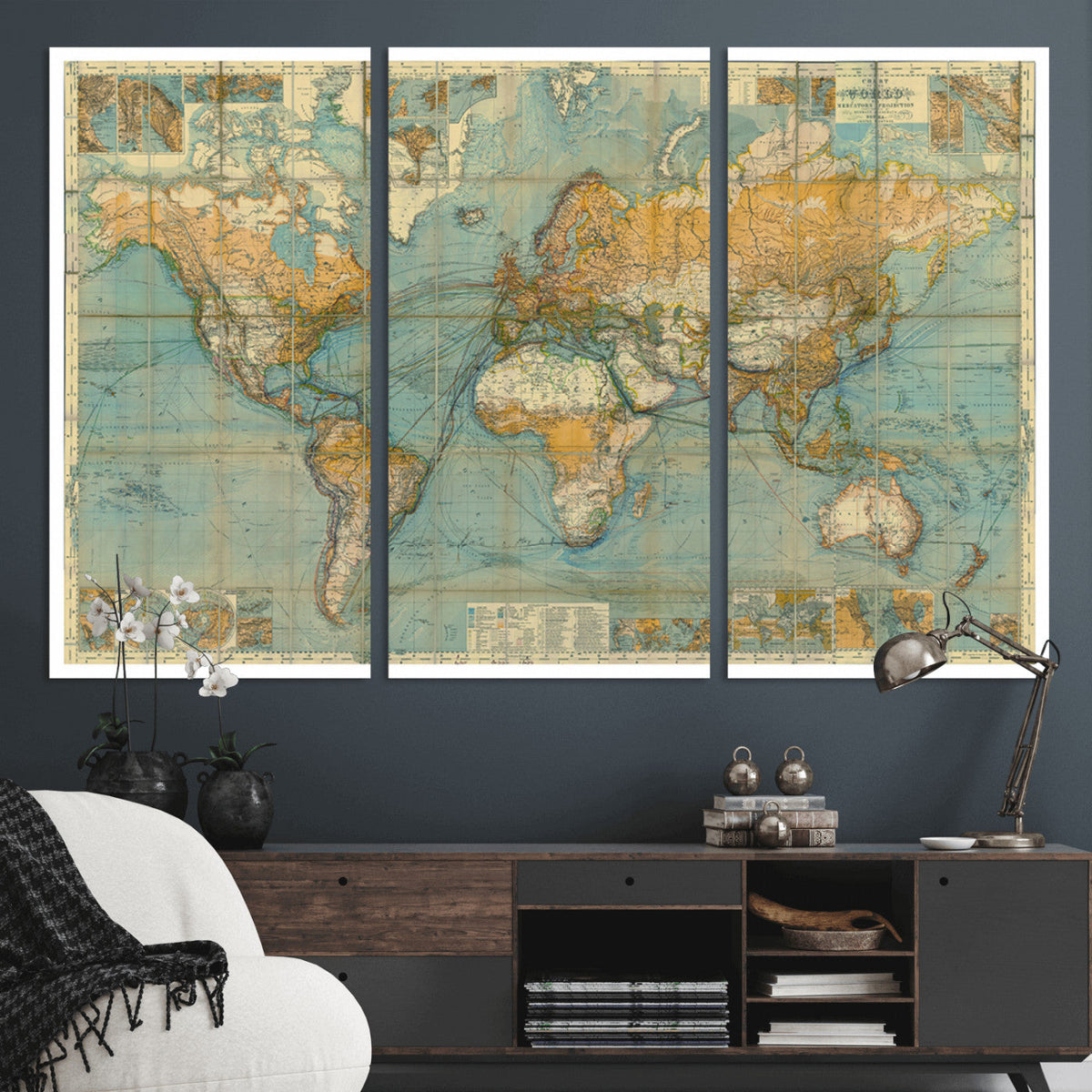 Push Pin World Map Canvas Print | Travel Tracker Wall Art for Couples