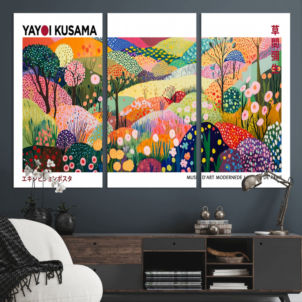 Framed Yayoi Kusama 1986 Wall Art Print | Japanese Wabi Sabi Vibrant Abstract Landscape Canvas