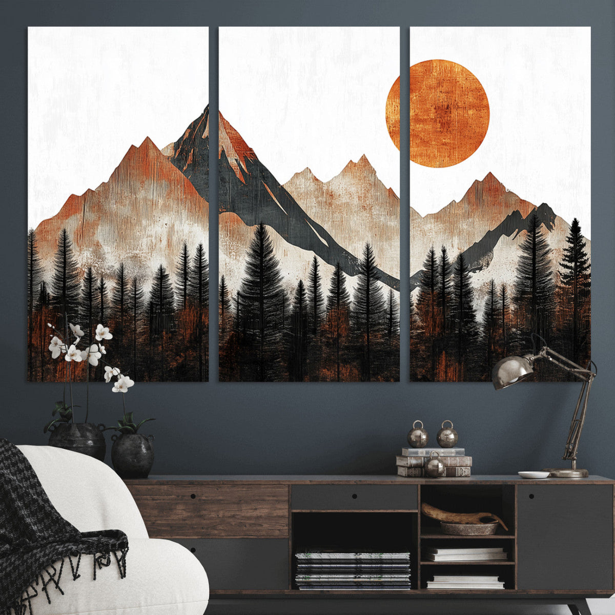Modern Abstract Mountain Canvas Wall Art Print