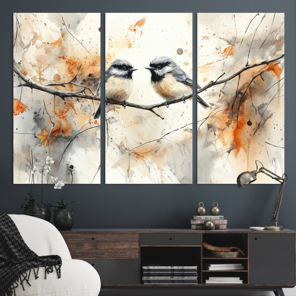 Beautiful Birds Wall Art | Framed Watercolor Branch Canvas