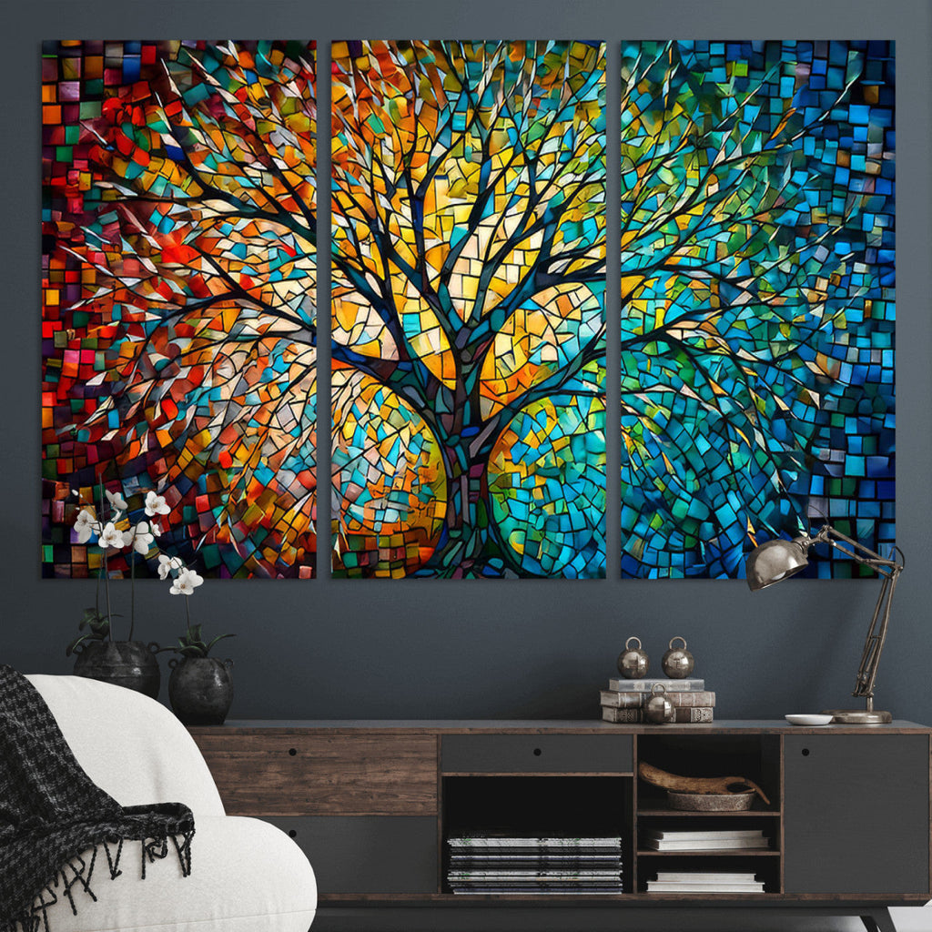 Yggdrasil Tree of Life Wall Art Print | Mosaic Style Canvas Wall Art