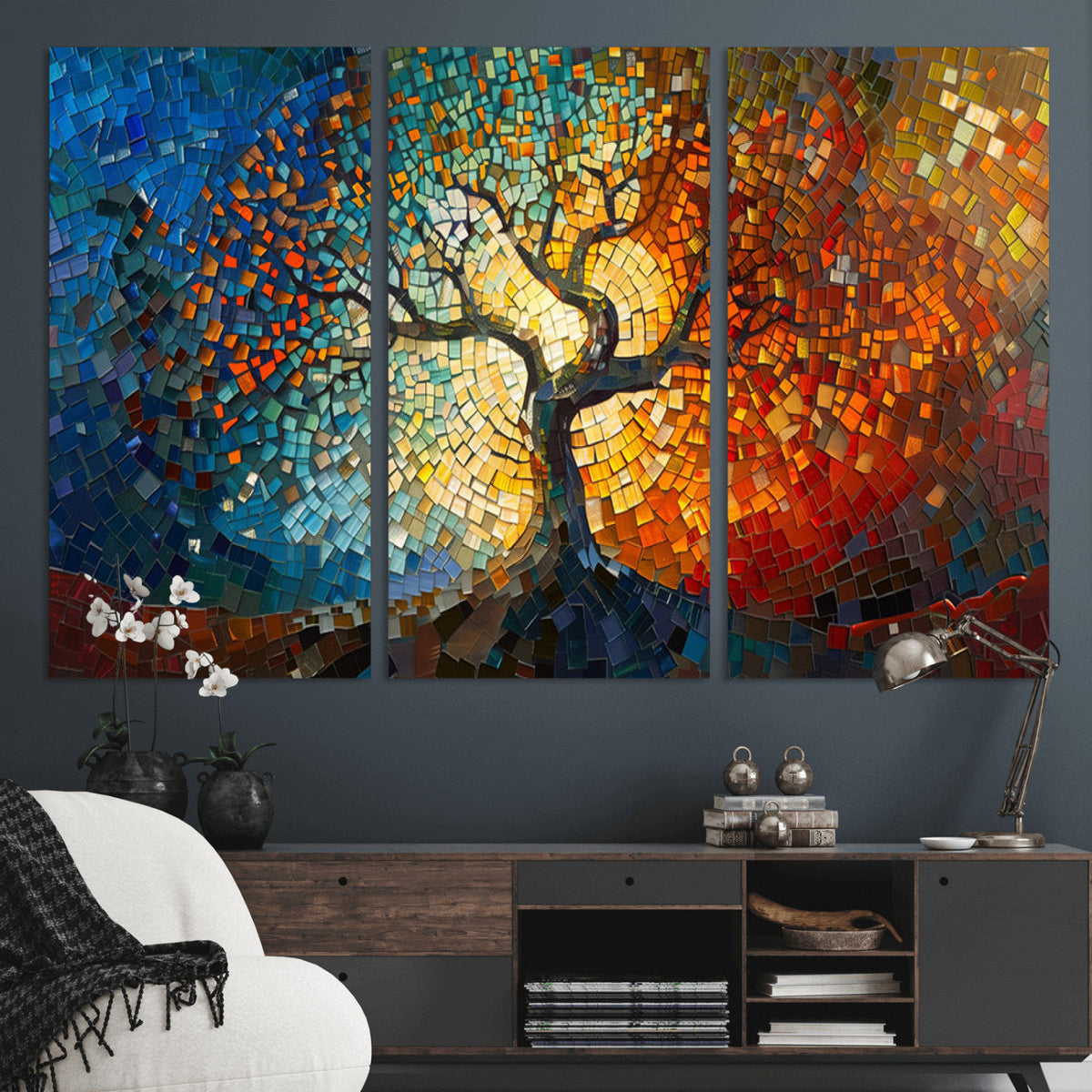 Yggdrasil Tree of Life Mosaic Stained Glass Wall Art Canvas Print