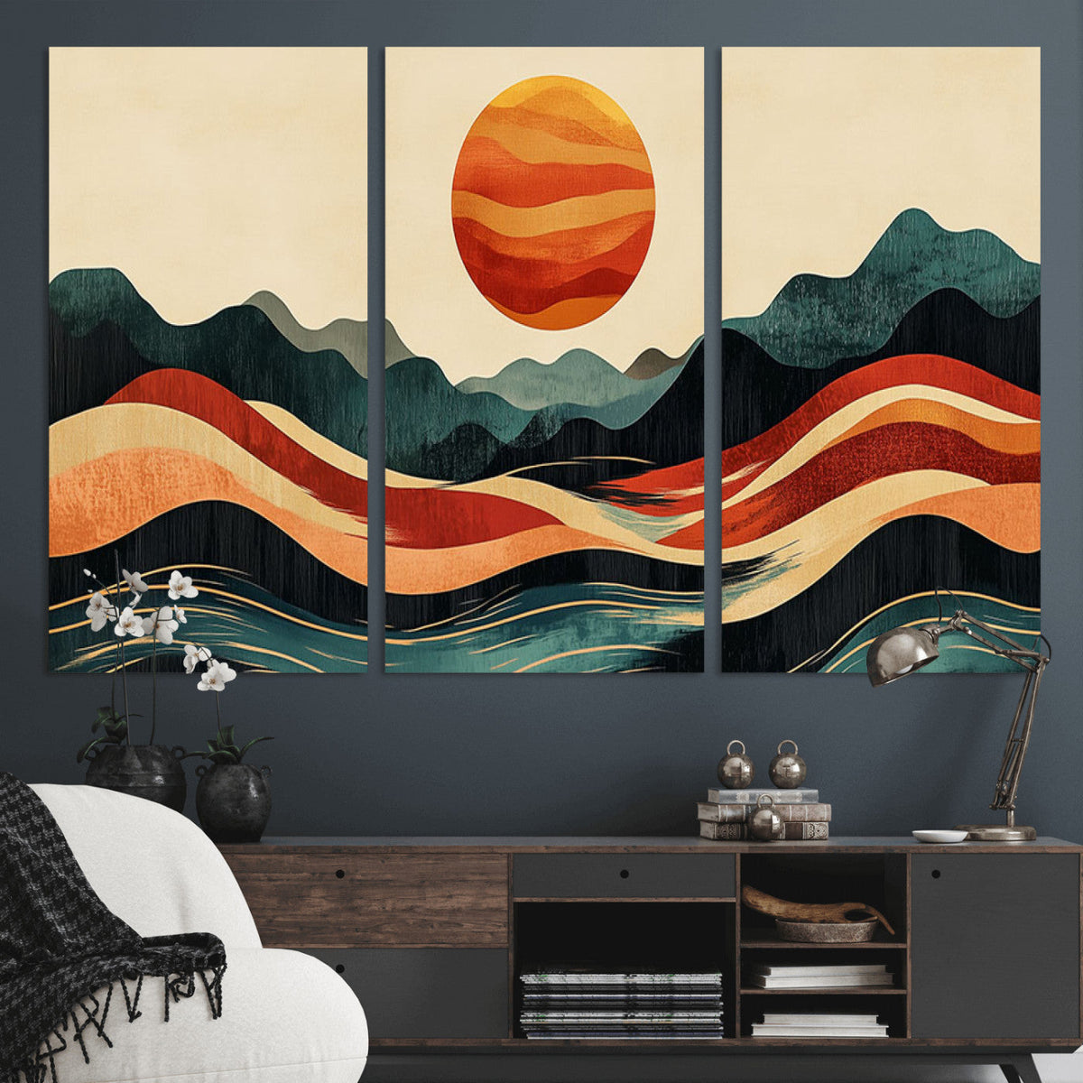 Mountain Triptych Wall Art Canvas Print | Western Boho Pine Tree Nature Print
