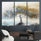 Golden and Silver Tree Wall Art | Framed Elegant Leaves Canvas