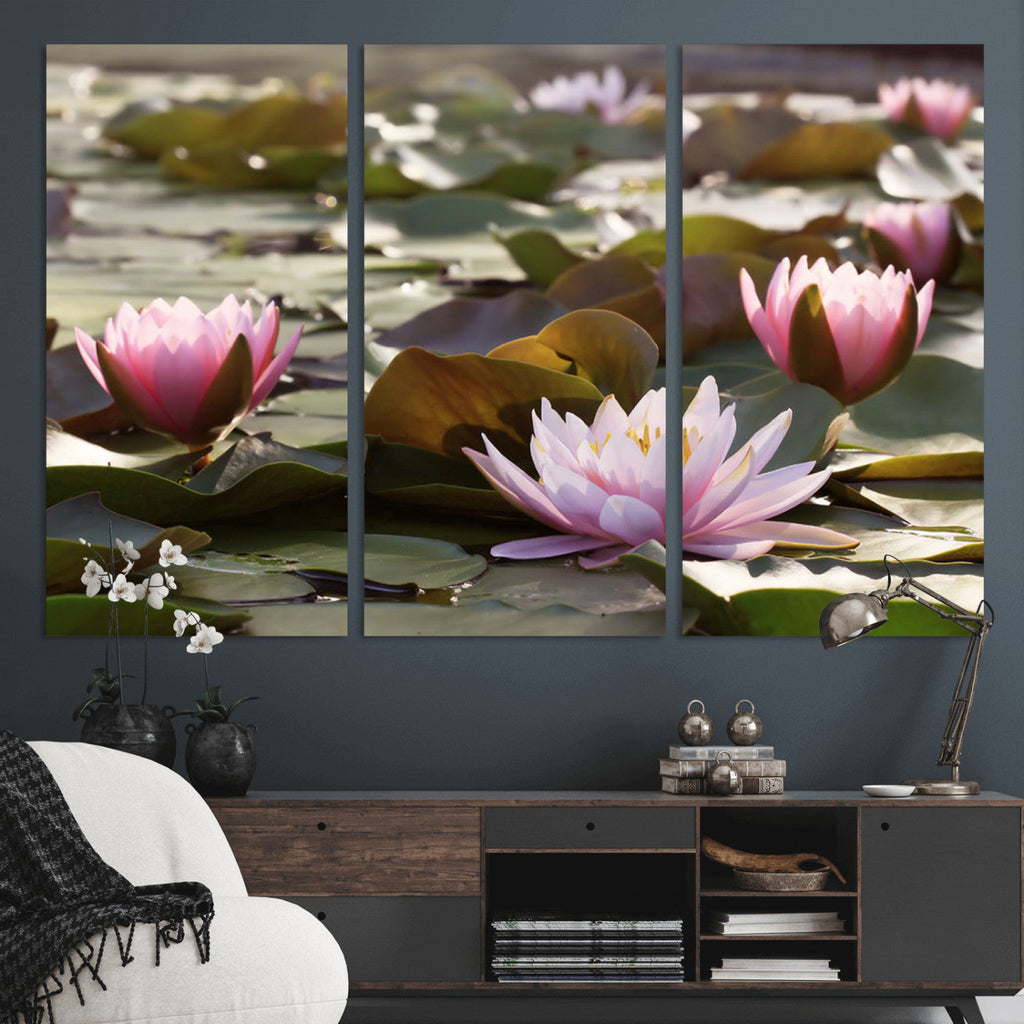 Lotus Flower Wall Art Canvas Print, Water Lily Large Wall Art for Yoga Room Decor