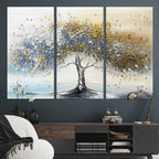 Silver Tree Wall Art | Framed Golden Leaves Canvas Artwork