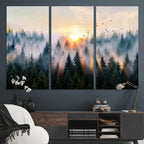Abstract Forest Wall Art, Serene Nature Canvas Print with Misty Forest Design for Modern Home Decor