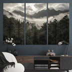 Moody Forest Wall Art | Framed Mountain Fog Canvas Artwork