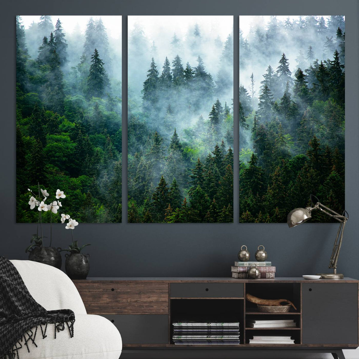 Misty Forest Wall Art Canvas Print | Framed Foggy Mountain Landscape