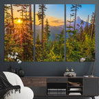 Forest Sunset Wall Art Canvas Print | Green Pines in Golden Light