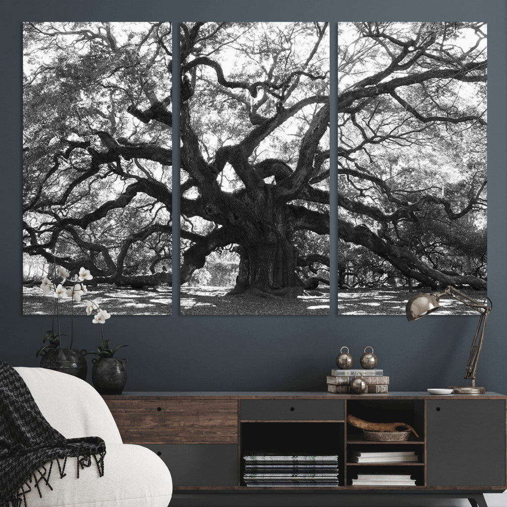 Ancient Oak Wall Art Canvas Print | Gnarled Tree with Twisted Branches