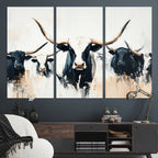 Texas Longhorn Wall Art Canvas Print | Majestic Horned Bull in Black and White
