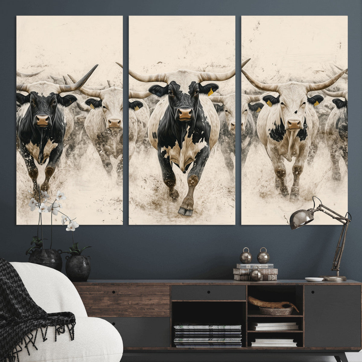 Texas Longhorn Wall Art | Framed Cattle Walking Canvas
