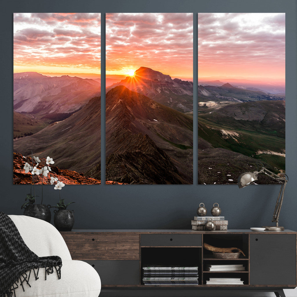 Mountain Sunrise Wall Art | Framed Alpine Ridge Canvas