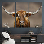 Texas Longhorn Wall Art Canvas Print | Rustic Brown Bull Western Decor