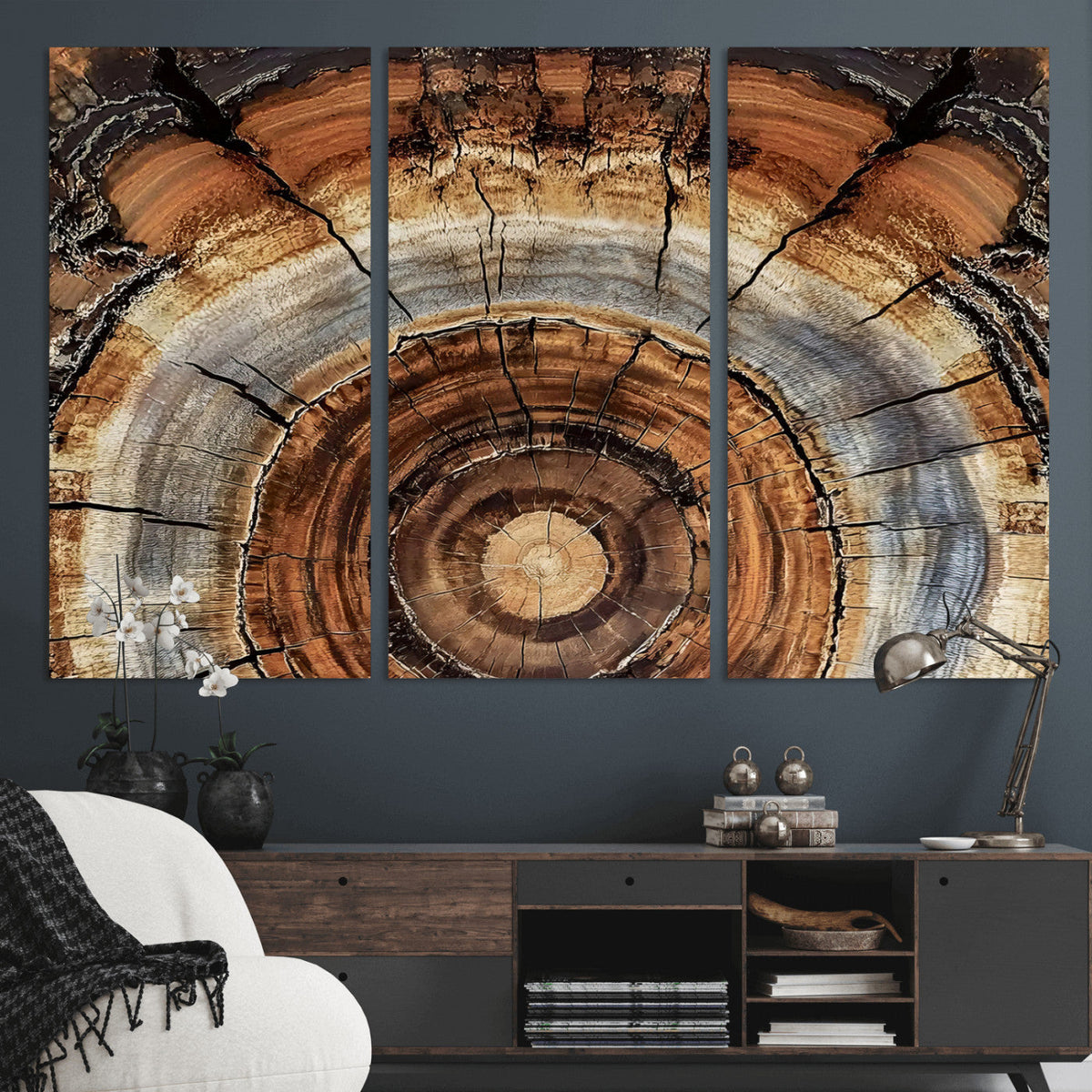 Tree Rings Wall Art Canvas Print, Rustic Wood Grain