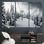 Snowy Pines Wall Art Canvas Print | Ski Lift in a Winter Forest