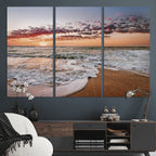 Ocean Sunset Wall Art Canvas Print | Sandy Shore and Gentle Waves