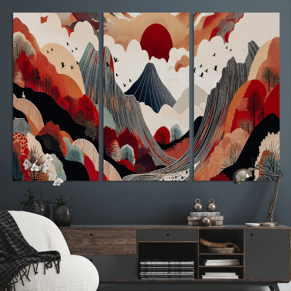 Abstract Mountain Wall Art Canvas Print | Vibrant Stylized Landscape